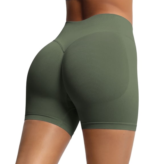 IWRICH Women's Workout Seamless Scrunch Lifting Shorts High Waisted Tummy Control Fitness Gym Yoga Shorts Army Green XS