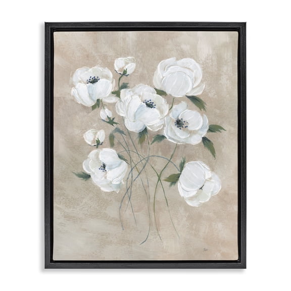 Stupell Industries Shabby Chic Flowers on Neutral Beige Black Floating Frame Canvas Art, 17 x 21, by Nan