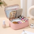 thumbnail image 2 of Cosmetiquera Para Maquillaje, Bolsa de maquillaje para viaje de gran capacidad, Cuero Impermeable, Neceser, Almacenamiento particionado de 3 capas, Ideal Para Uso Diario y Viaje (Rosa), 2 of 4