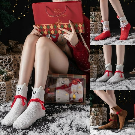 

Qazqa Womens Christmas Socks 3 Pairs Of Coral Medium Tube Socks Cartoon Cute Winter Thickened Stockings