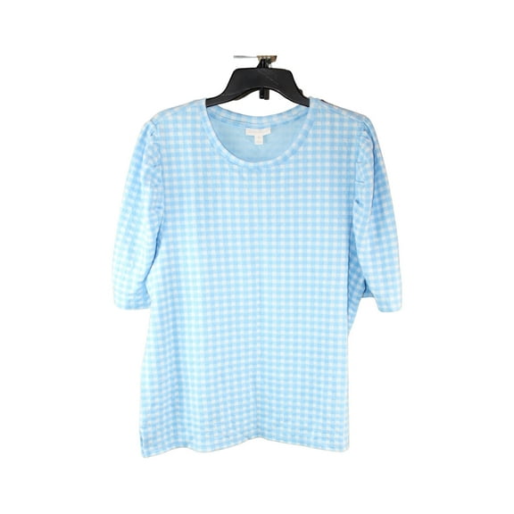 Charter Club Puff Sleeve Check Print Top Blue Glacier Combo 2XL