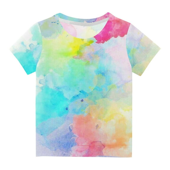 AINIYS 9-10 Years Tie Dye Trendy Casual Loose Kids Summer Tops Fashion Short Sleeve T-Shirt Round Neck Little Boys Tees Children Clothes Multicolor