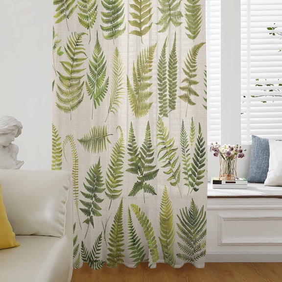 Green Summer Botanical Semi Sheer Curtains Drapes for Living Room, Bedroom, French Doors Window 63 Inches Long, Tropical Plants Farmhouse Rod Pocket Chiffon Curtain Drapery Voile Draperies Panel