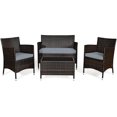 thumbnail image 1 of Patiojoy 4PCS Patio Rattan Wicker Furniture Set Sofa Chair Table Set W/ Gray Cushions, 1 of 10