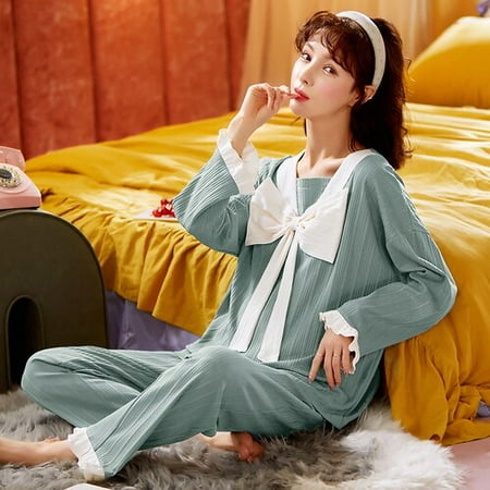 

PIKADINGNIS Women Set Long Sleeve Pajamas Set Bow Leisure Wear Women Sleepwear Princess Style Nightwear for Women Pijama Cloth for Women