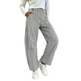 thumbnail image 3 of Pants for Women Dqueduo Women's Plaid Button-Zipper Elastic Waist Curved Barrel Pants – Casual Trousers Gray XXL, 3 of 9
