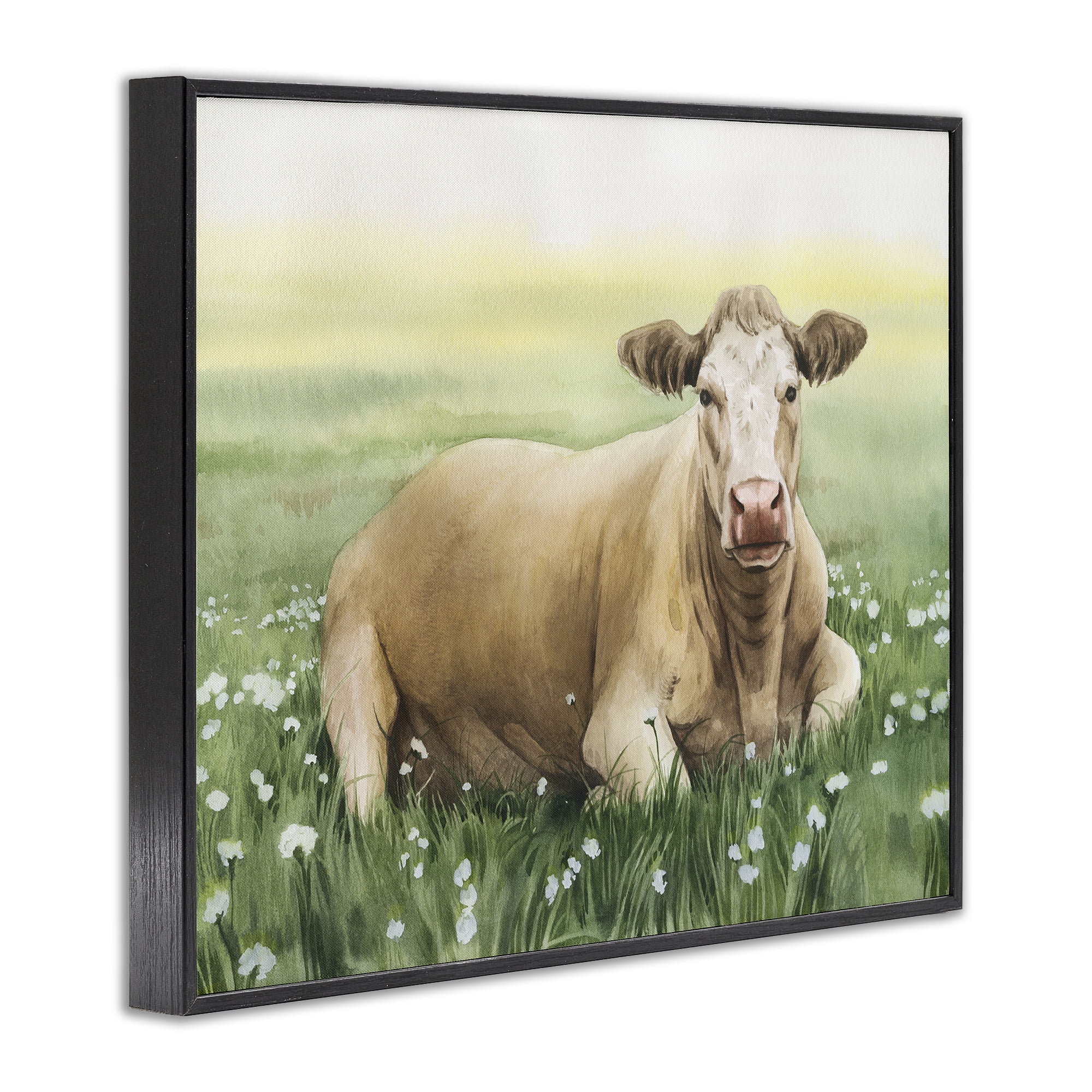 Stupell Industries Resting Beige Cow Animals & Insects Painting Black Framed Art Print Wall Art, 30 x 24