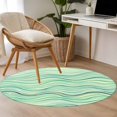 thumbnail image 5 of Green Yellow Wave Line Round Area Rugs 3 ft, Abstract Line Modern Watercolor Washable Small Area Rug with Non-Slip Sturdy Edge Binding Round Front Door Mat Floor Carpet for Entryway, 5 of 9