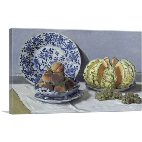 ARTCANVAS Still Life with Melon Canvas Art Print by Claude Monet - Size: 18" x 12" (0.75" Deep)