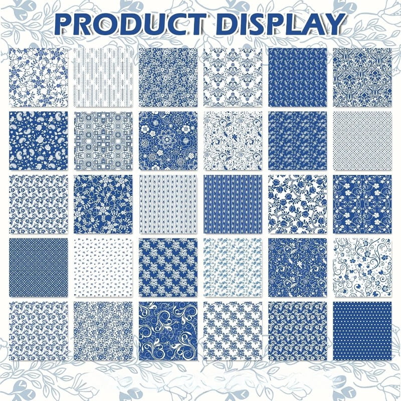 Heymaple 50Pcs 4"x4" Precut Fabric Squares,  DIY Patchwork Bundle for Sewing and Crafting, Chinoiserie Series