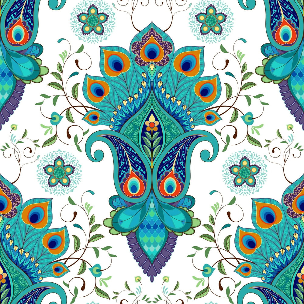 Peacock Feathers Peel and Stick Wallpaper - Walmart.com - Walmart.com