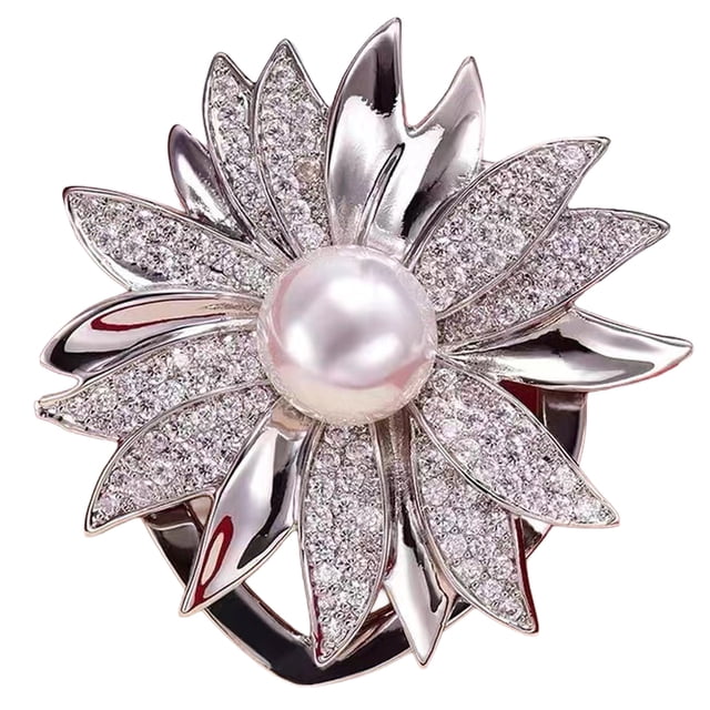 Brooch Pin Flower Twist Shape Sparkling Rhinestones Imitation Pearls Decor Scarf Buckle Sweaters Collars Hats Bags Coats Scarves Accessory