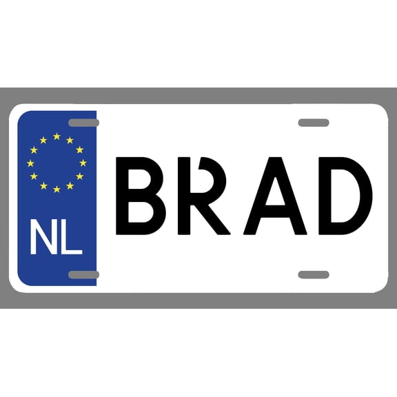 Brad Name Euro Style License Plate Tag Vanity Novelty Metal | UV Printed Metal | 6-Inches By 12-Inches | Car Truck RV Trailer Wall Shop Man Cave | NP995