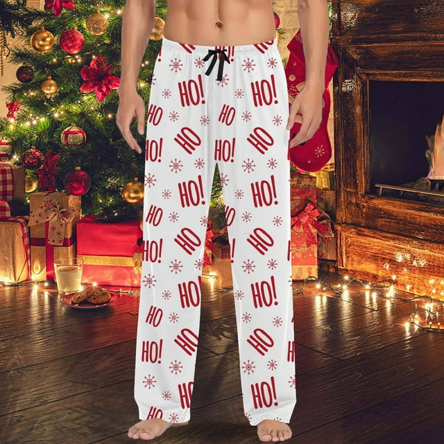 Mens Christmas Casual Pants Pajama Pants With Drawstring And Pockets Christmas Pants Pink