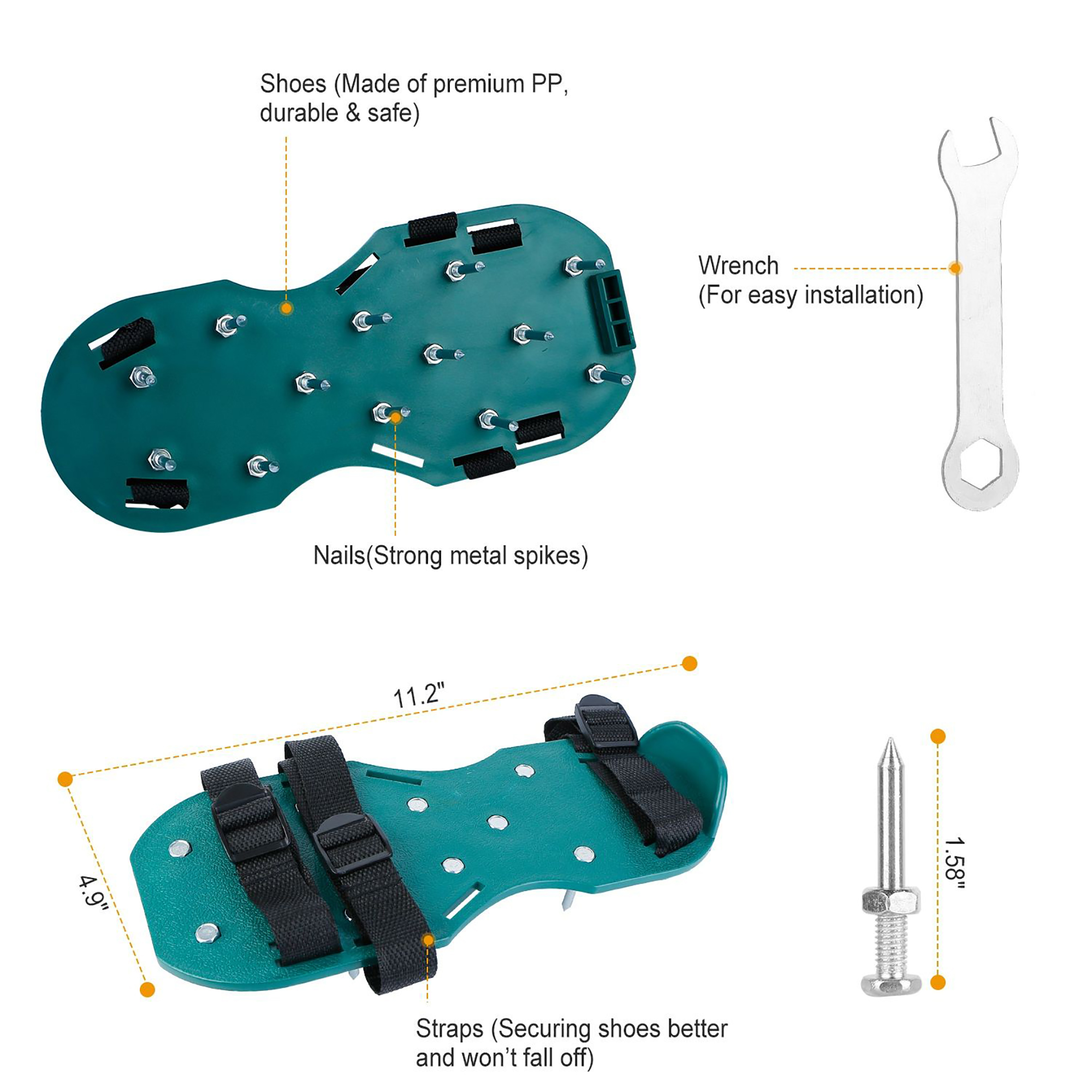 Lawn Aerator Shoes – Metal Spike Sandals for Aeration, Strong PP Base, Adjustable Straps, Improve Lawn Health Fast