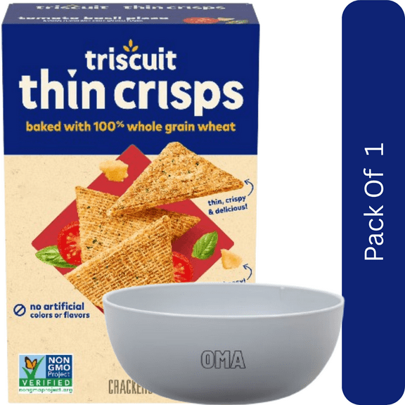 Triscuit Thin Crisps Tomato Basil Pizza Whole Grain Wheat Crackers – 7.1 oz Box-With Olive White Bowl By  OMA