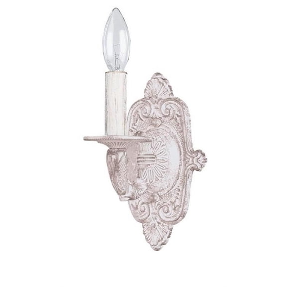 1 Light Traditional Steel Candle Wall Sconce with Crystal-5 inches H By 9.75 inches W-Antique White Finish Bailey Street Home 49-Bel-1627517