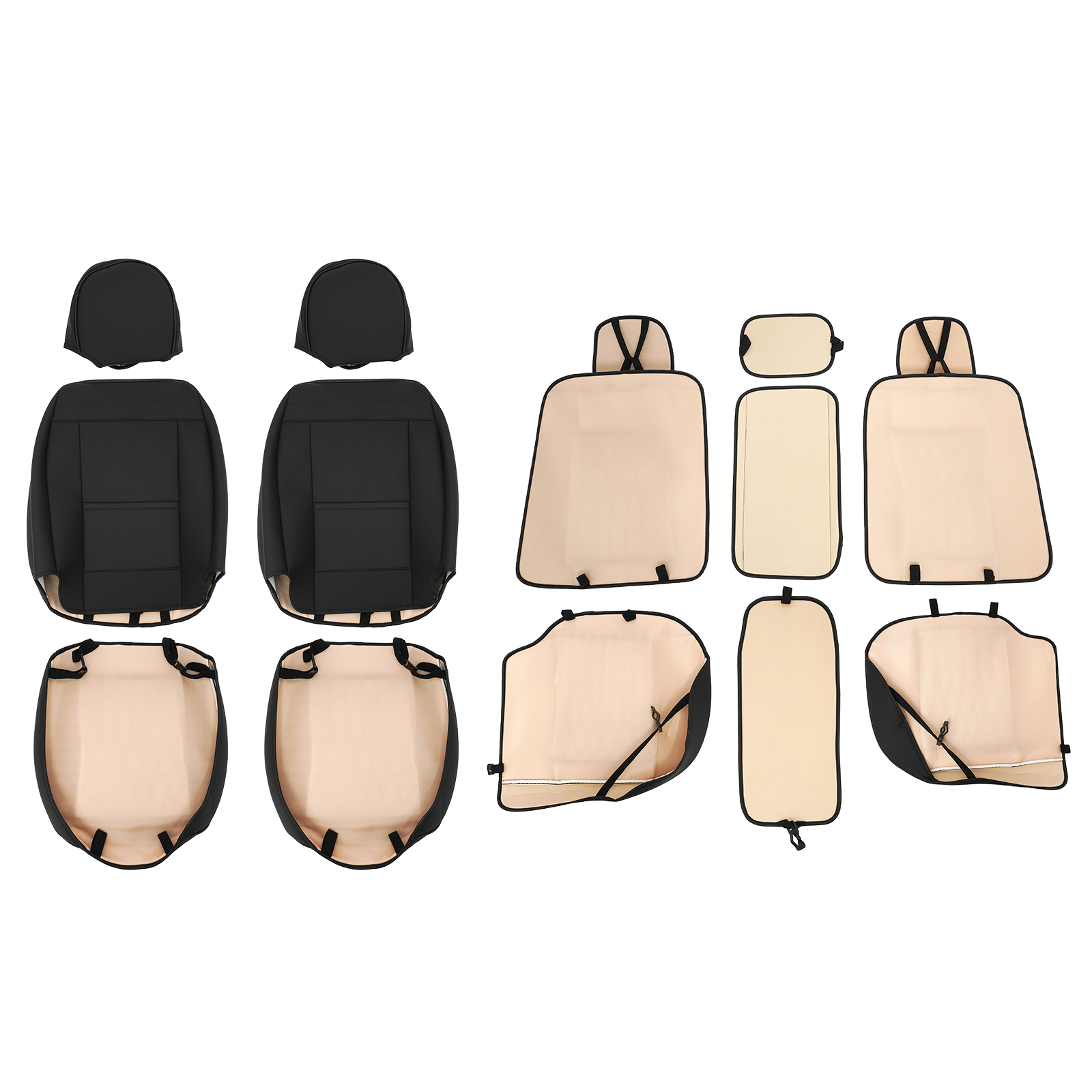 Ikon Motorsports Car Seat Covers for 5 Passenger Cars, Black PU Leather 05 Style Universal Fit Auto Seat Protector, Front Rear Full Set