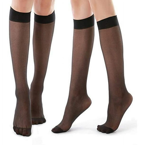 G&Y 9 Pares de Pantimedias hasta la Rodilla con Puntera Reforzada - Medias de Nailon 20D para Mujer, Negro