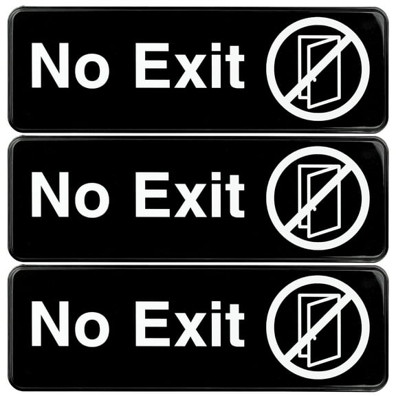 Excello Global Products No Exit Sign: Easy to Mount Informative Plastic Sign with Symbols 9"x3", Pack of 3 (Black) - EGP-HD-0259