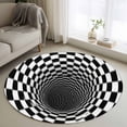 thumbnail image 4 of Abstract Plaid Round Rug 4Ft Black White Checkered Spiral Illusion Tunnel Interior Circle Area Rugs Washable Non Slip Indoor Floor Mats Carpet for Living Room Bedroom Dining Room Home Decor, 4 of 9