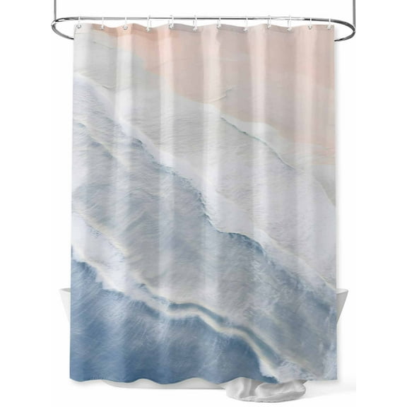 Shower Curtain Blue Ocean Waves Bathroom Curtains with Hooks, Waterproof Fabric Ombre Beach Spray Bath Shower Curtains Set for Bathroom Bathtubs Decor 36x72 Inch