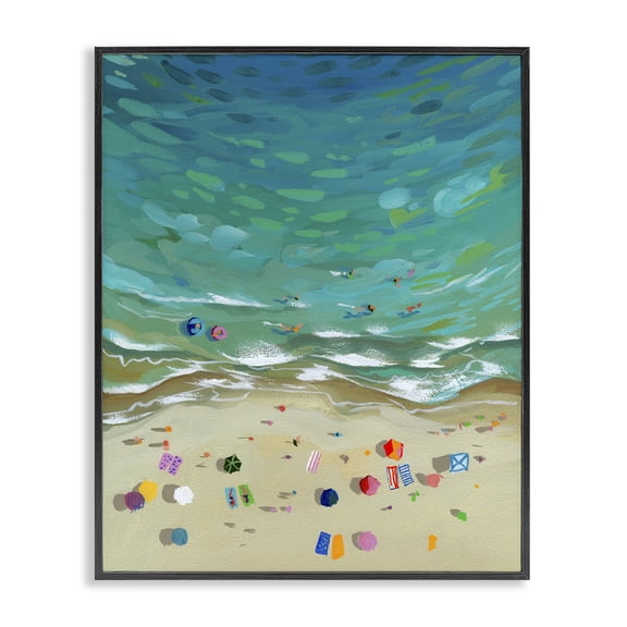 Stupell Industries Aerial Beachside with Umbrellas Black Framed Giclee Art, design by Brook Page
