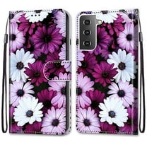 For Samsung Galaxy S21 Plus Case, Mantto Magnetic PU Leather Phone Case With Hand Rope Strap Cute Pattern Painted Flip Credit/ ID Card Wallet Slots Stand, Chrysanthemum