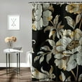 thumbnail image 2 of Creowell Black Gold Floral Shower Curtain, Black Flowers Bathroom Shower Curtain, Fabric Waterproof Shower Curtain with White, 2 of 7