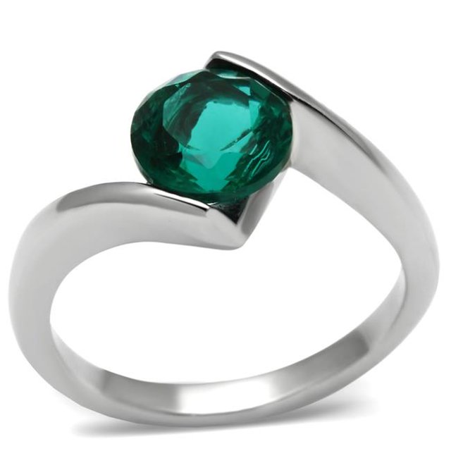 Alamode TK523-6 Women High Polished Stainless Steel Ring with Synthetic in Blue Zircon - Size 6