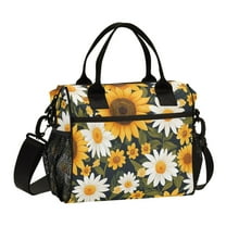 Large Tote Lunch Bag - Multi-Compartment Waterproof Portable Thermal Food Bag for Commute, Office & Picnic Outings. Daisy Sunflowers