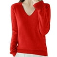 thumbnail image 3 of Jalioing Women's Knit Tops Long Sleeve V Neck Casual Sweaters Solid Color Fashion Basic Sweater Shirts Clothes, 3 of 7