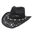 thumbnail image 3 of VLOOCKLW Western Cowboy Hat Unisex Wide Brim Hollow Design Breathable Sun Hat Trendy Solid Lightweight Outdoor Travel Casual Cap, 3 of 3