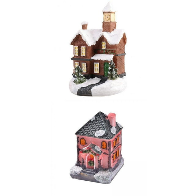 Feelfreeau 2 figuras de casa iluminadas pequeñas para regalar en festivales navideños Estilo A