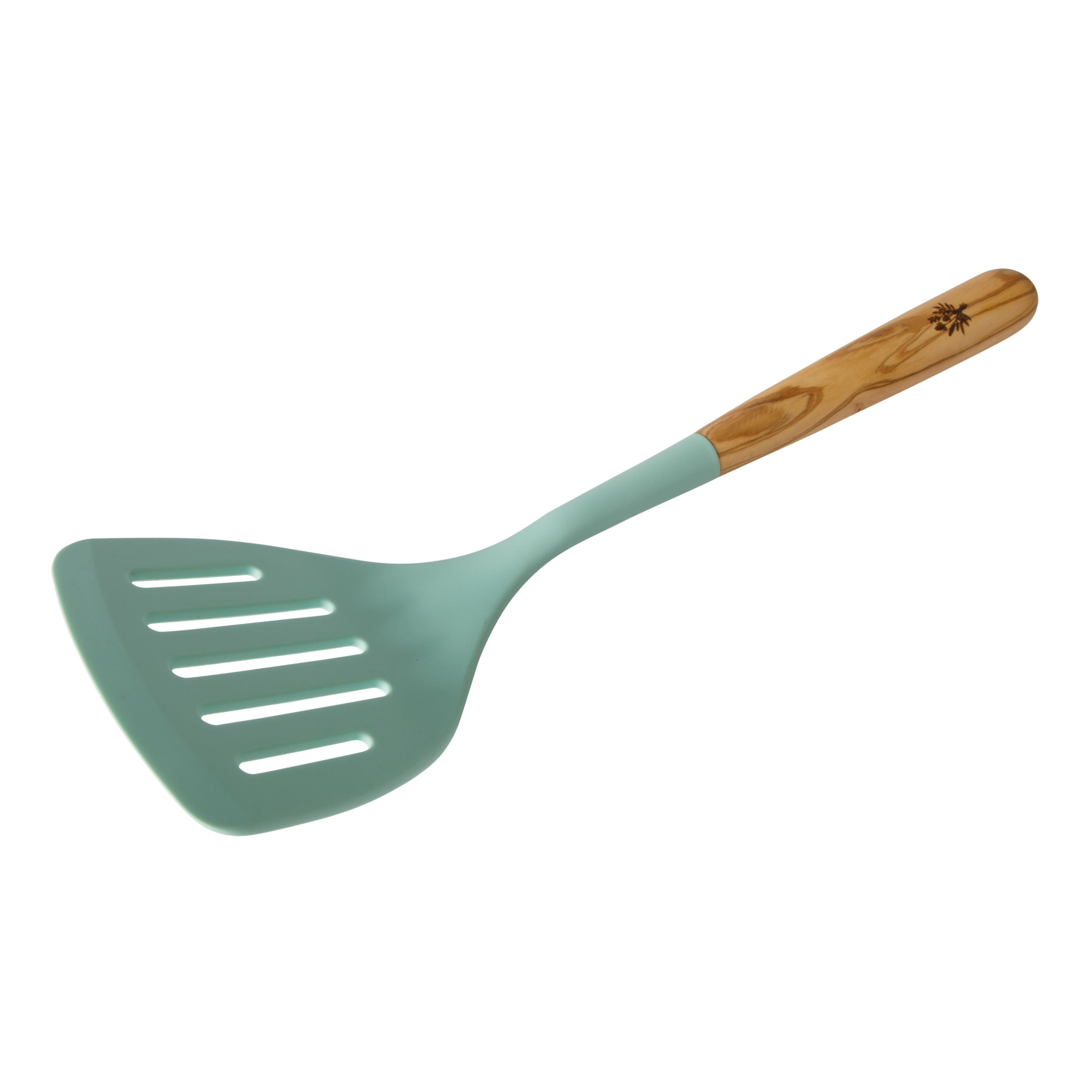The Pioneer Woman Silicone Slotted Turner with Olivewood Handle, Green