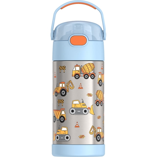 Thermos Kids Stainless Steel Vacuum Insulated Funtainer 12 oz Water Bottle with Flip Up Straw, Construction