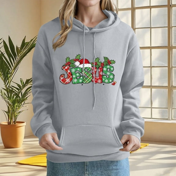 Womens Tops Hooded Long Sleeved Casual Loose Printed Off Shoulder Sleeves Sweatshirt,Blouse for Women Gray M