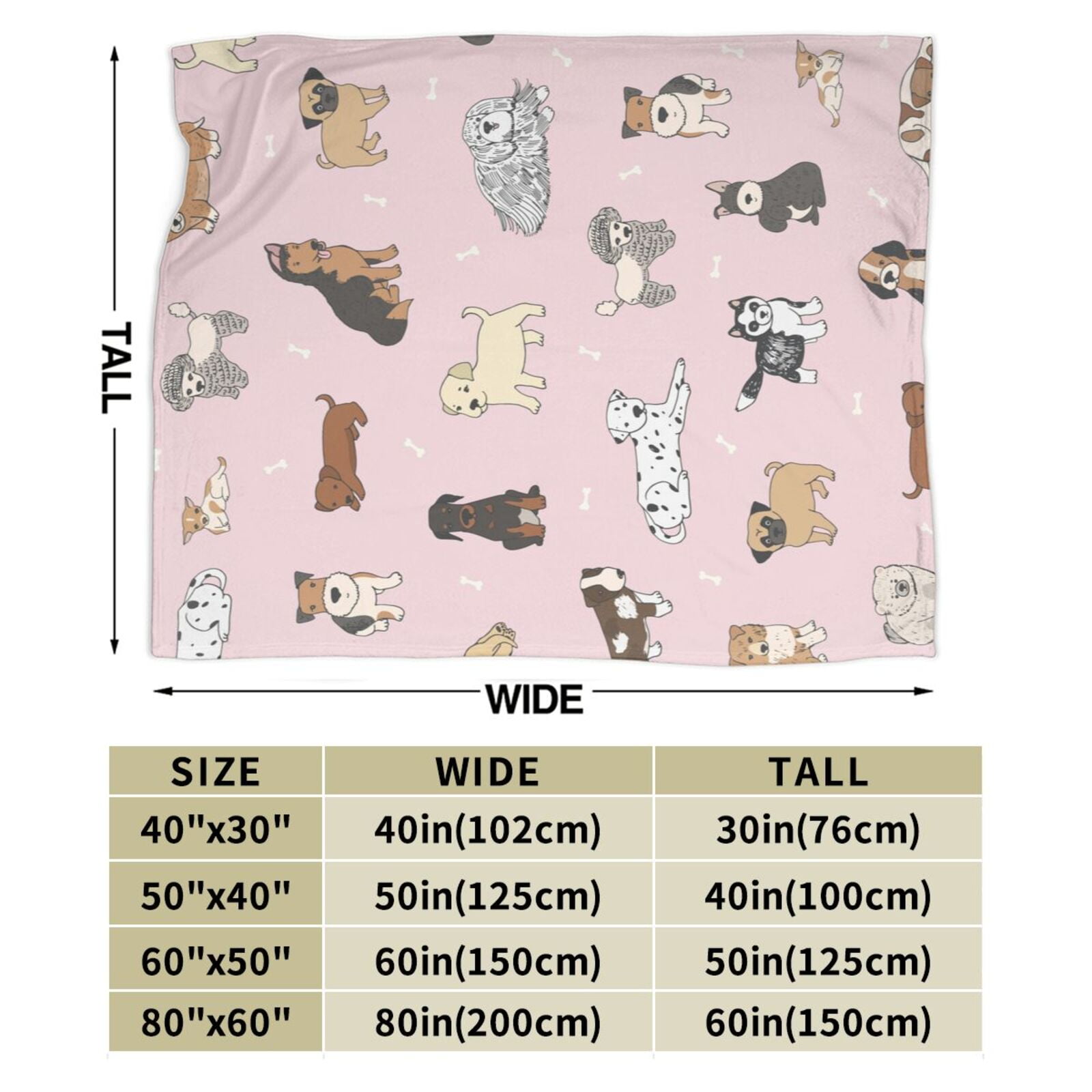 Wijzvio Cute Dogs Pink Throw Blanket Soft Fuzzy Fleece Blanket For Couch Bed Living Room Decoration 60"X50"