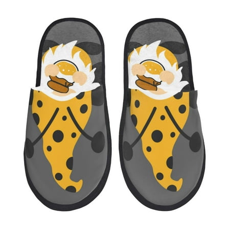

Fuzoiu Bee Gnome With Sunflower Print Unisex Furry Slippers Plush Indoor Shoes Trendy House Slippers Anti-Skid EVA Sole House Shoes for Home Office and Travel -Large