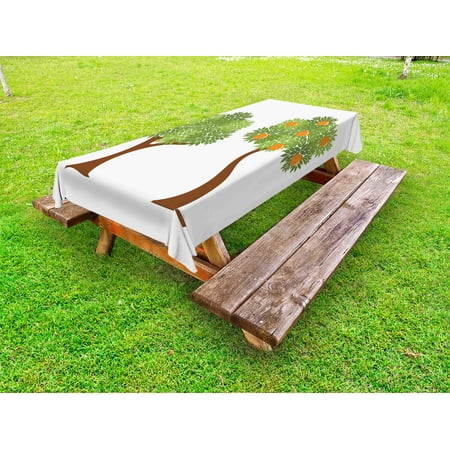 

Green and Orange Outdoor Tablecloth Two Trees with Fresh Foliage Leaves and Oranges Nature Design Decorative Washable Fabric Picnic Tablecloth 58 X 104 Inches Orange Fern Green Brown by Ambesonne