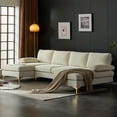 thumbnail image 1 of Ktaxon Sectional Sofa Set, 110" U-Shaped Chenille Couch, 4 Seat Lounge Sleeper with Double Chaise for Living Room Beige, 1 of 9