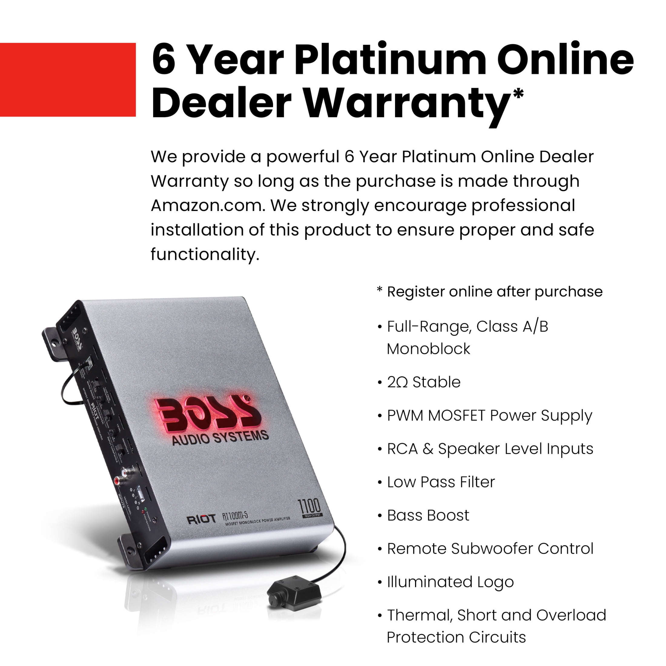 BOSS Audio Systems R1100M-S 1100 W Mono Car Amplifier
