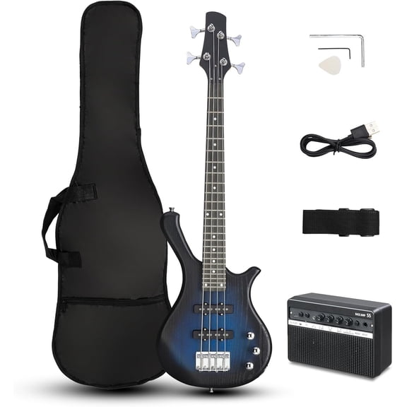 FASCK 36 Inch Bass Guitar 4 String Electric Bass Guitar (Full-Blue)