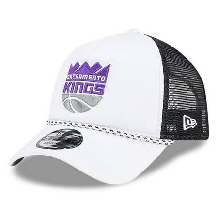 Men s New Era White/Black Sacramento Kings Court Sport Foam A-Frame 9FORTY Adjustable Trucker Hat