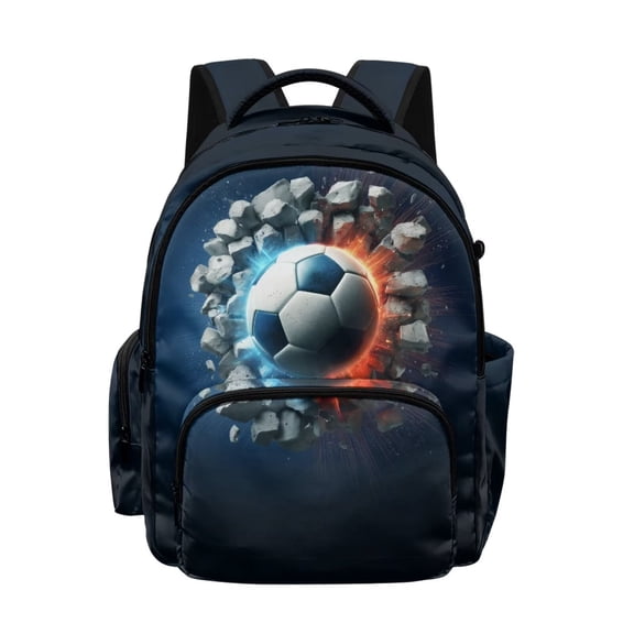 SCRAWLGOD Stone Soccer Print Blue Black School Backpack for Boys Girls Backpack for Kids Teens Elementary Middle School 17 inch Large Knapsack with Padded Strap