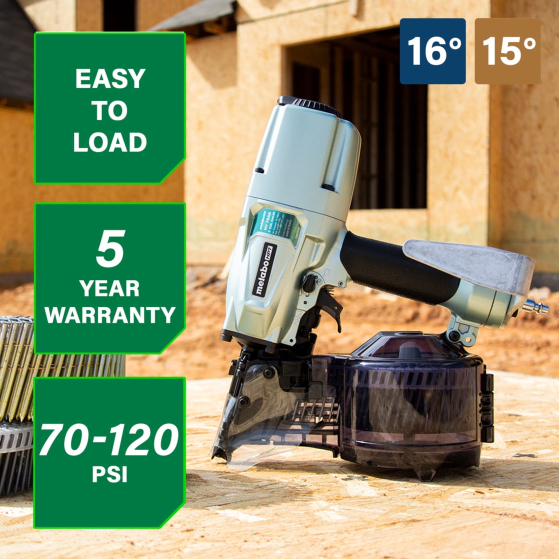 Metabo HPT Siding Framing Nailer, Pneumatic Coil, NV75A5