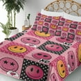 thumbnail image 3 of Ambesonne Emoji Fitted & Top Sheet Set with Shams, Pop Art Smiling Faces XO Art, Pastel Pink Mustard Black, 3 of 5