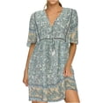 thumbnail image 2 of Robes Maxi pour Femmes Style Ethnique Col en V Décontracté Manches Courtes Imprimé Dentelle Robe Manches Courtes en Liquidation, 2 of 6