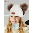 thumbnail image 3 of Spencer 2Pcs Kids Winter Beanie Hat and Scarf Set Warm Knitted Fleece Lined Ski Pom Pom Cap for Boys Girls "Beige", 3 of 8