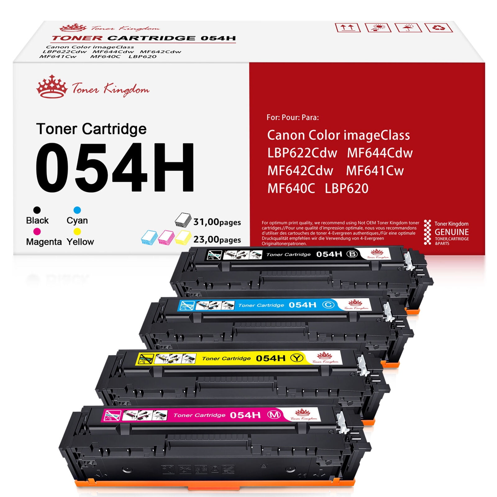 TRUE IMAGE Compatible Toner Cartridge for Canon 054H CRG-054H Color ImageCLASS MF641Cw MF642Cdw MF644Cdw MF640C LBP622Cdw Printer Ink (2*Black, Cyan, Magenta, 5-Pack) - Walmart.com